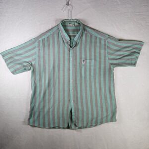 Vtg Britannia Button Up Shirt XXXL Striped Mint Gray Made in Korea‎ 80s 90s